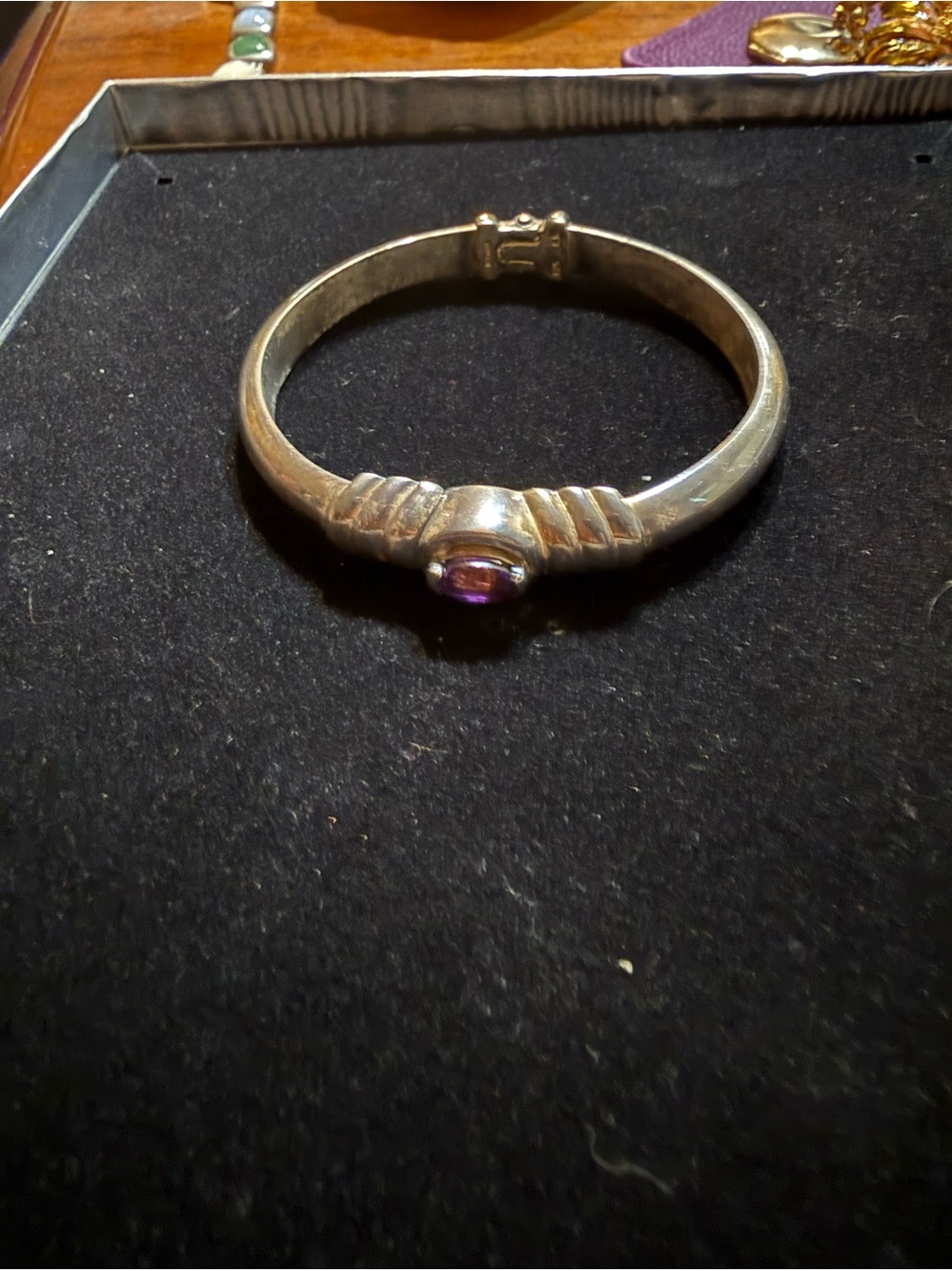 Sterling Silver Bangle Bracelet with a amethyst Stone